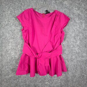 Halogen Women's Short Sleeve Pullover Top Pink Size large peplum hem office